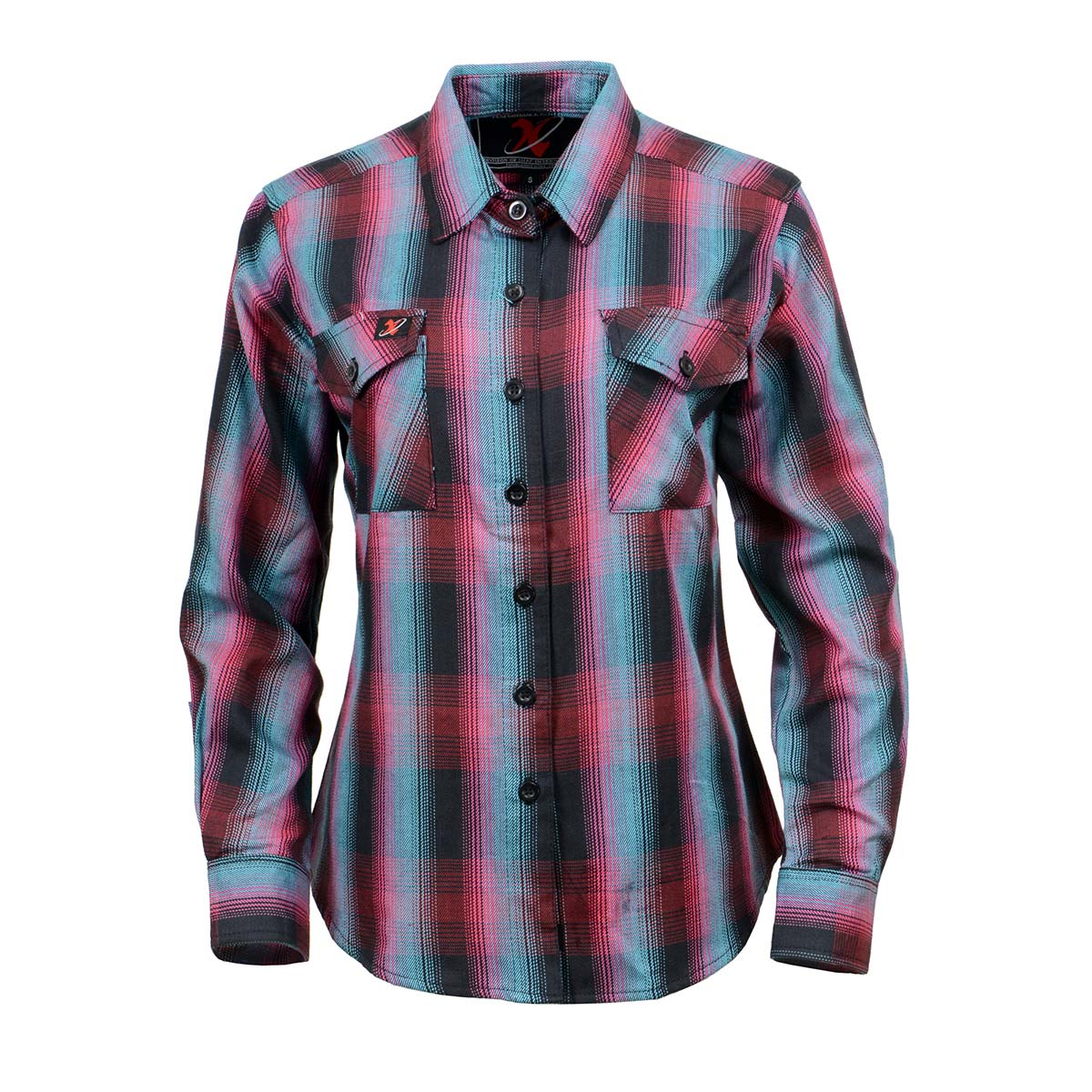 Milwaukee Leather MNG21612 Women's Black and Pink with Blue Long Sleeve Cotton Flannel Shirt - Image 13