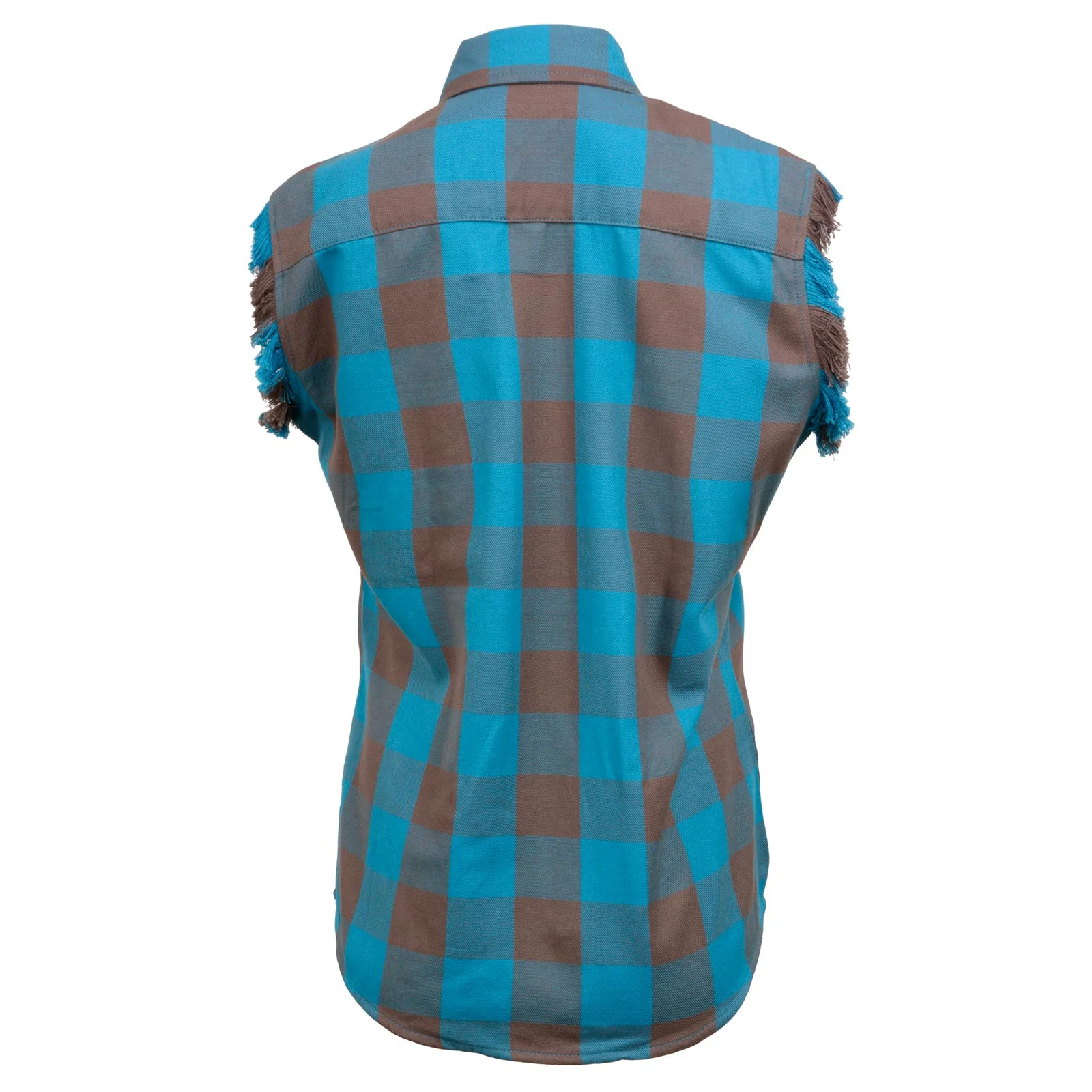 Milwaukee Leather MNG21623 Women's Flannel Brown/Aqua Button Down Sleeveless Cut Off Shirt w/ Frill Arm - Image 12