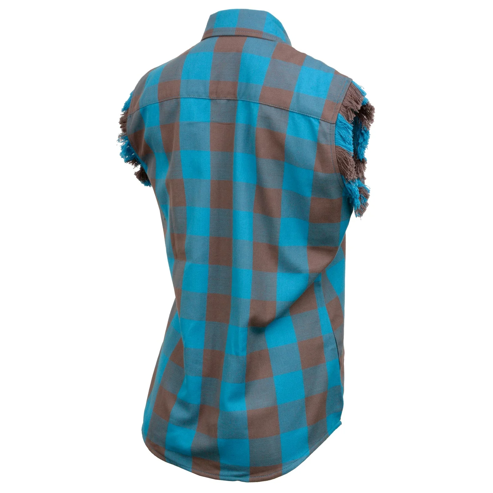 Milwaukee Leather MNG21623 Women's Flannel Brown/Aqua Button Down Sleeveless Cut Off Shirt w/ Frill Arm - Image 15