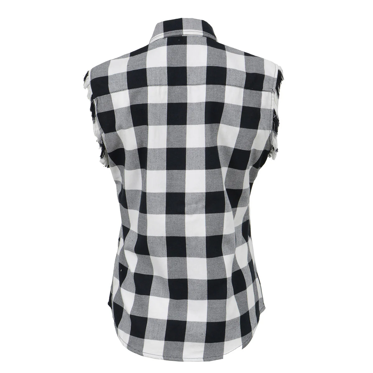 Milwaukee Leather MNG21625 Women's Flannel Down Sleeveless Shirt w/ Button Black / White & Cut Off Frill Arm Hole - Image 4