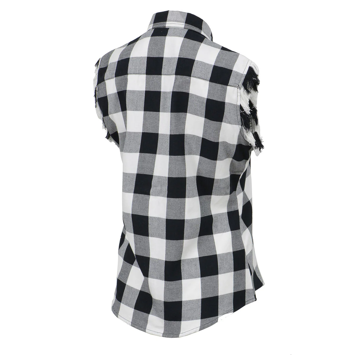 Milwaukee Leather MNG21625 Women's Flannel Down Sleeveless Shirt w/ Button Black / White & Cut Off Frill Arm Hole - Image 6