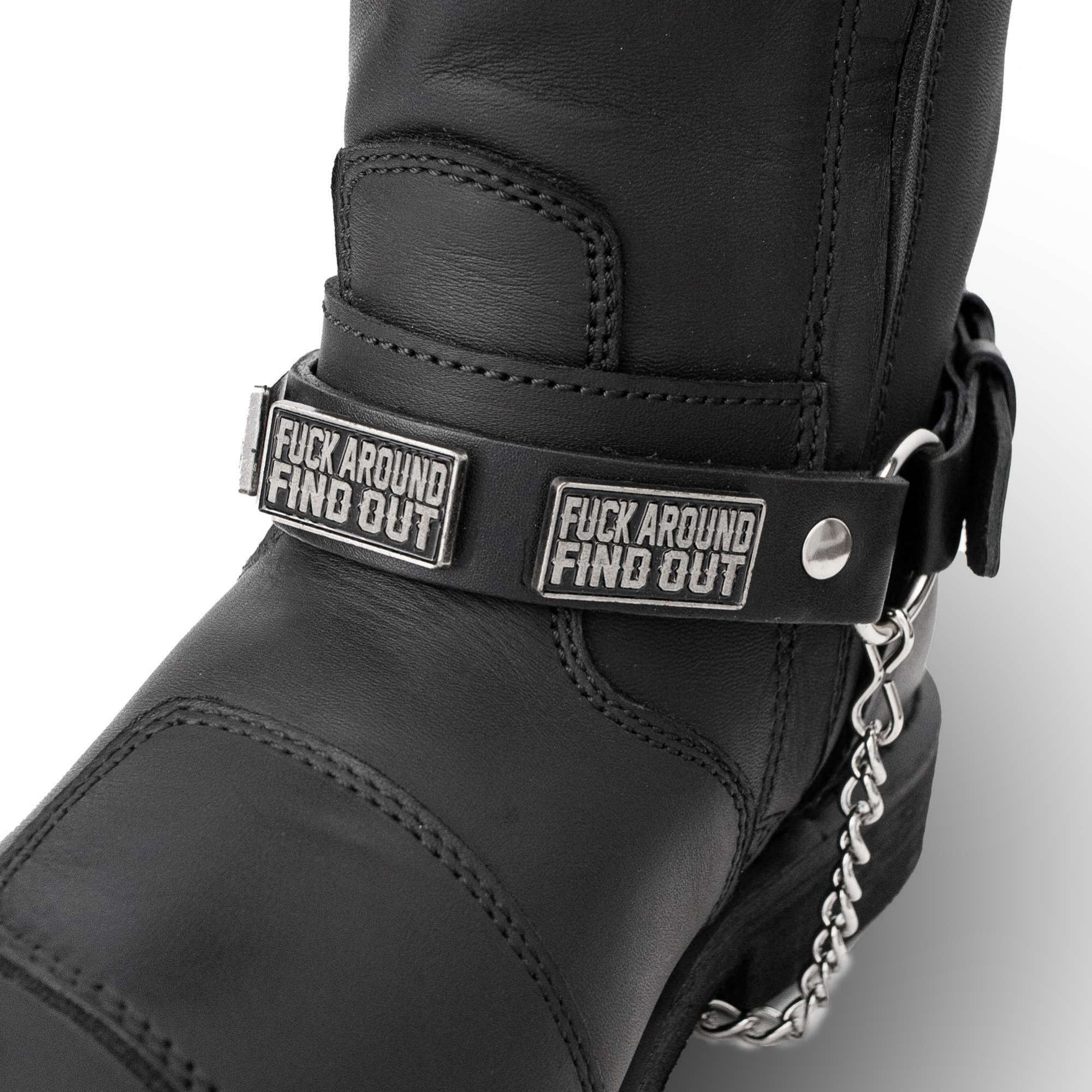 Milwaukee Leather Motorcycle Boot Chain – Silver Chain & Buckle, F‑Around – Find Out Text Accent - ML3009 - Image 2