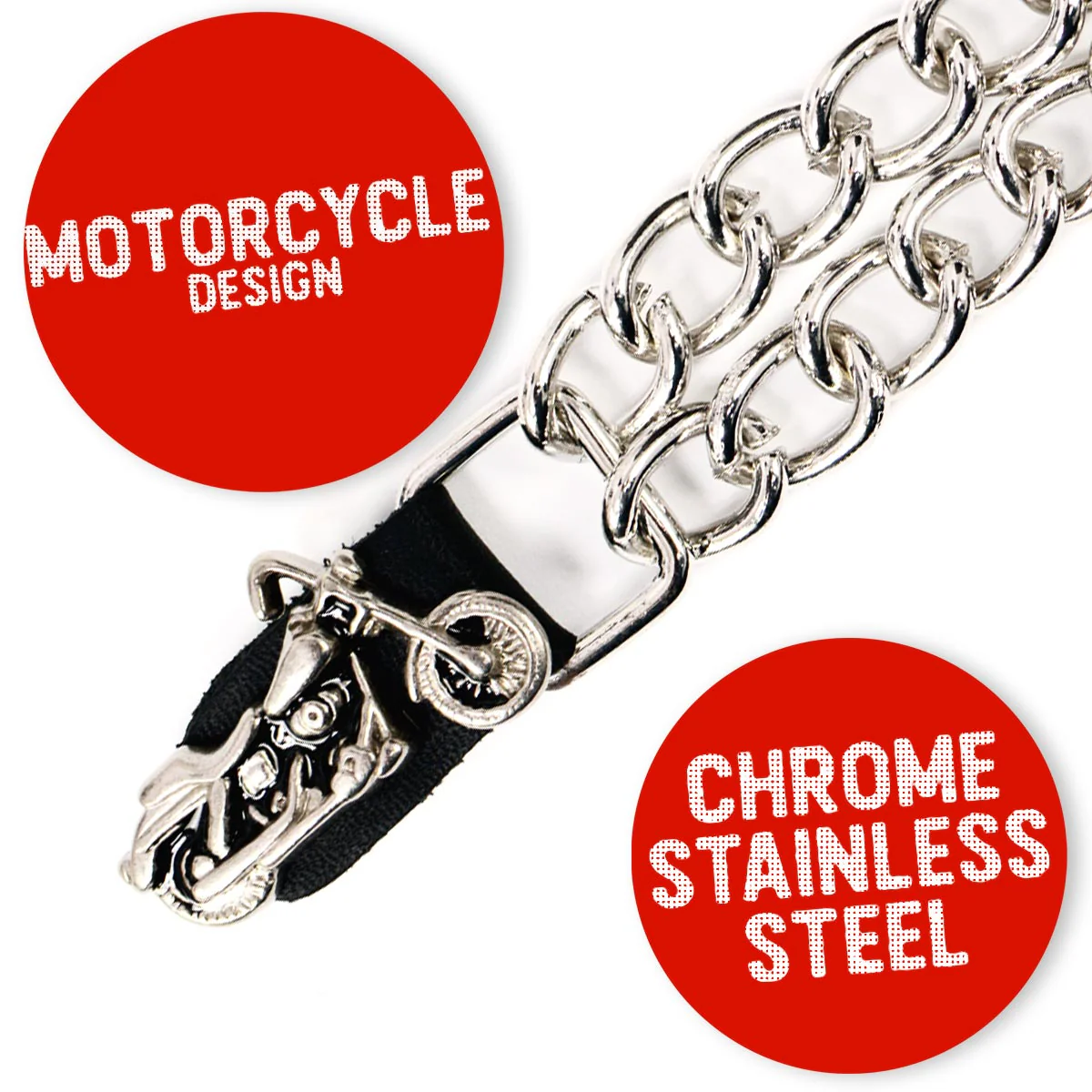 Milwaukee Leather Motorcycle Medallion Vest Extender - Double Chrome Chains Genuine Leather 6.5" Extension 4-PCS MLA6006SET - Image 4