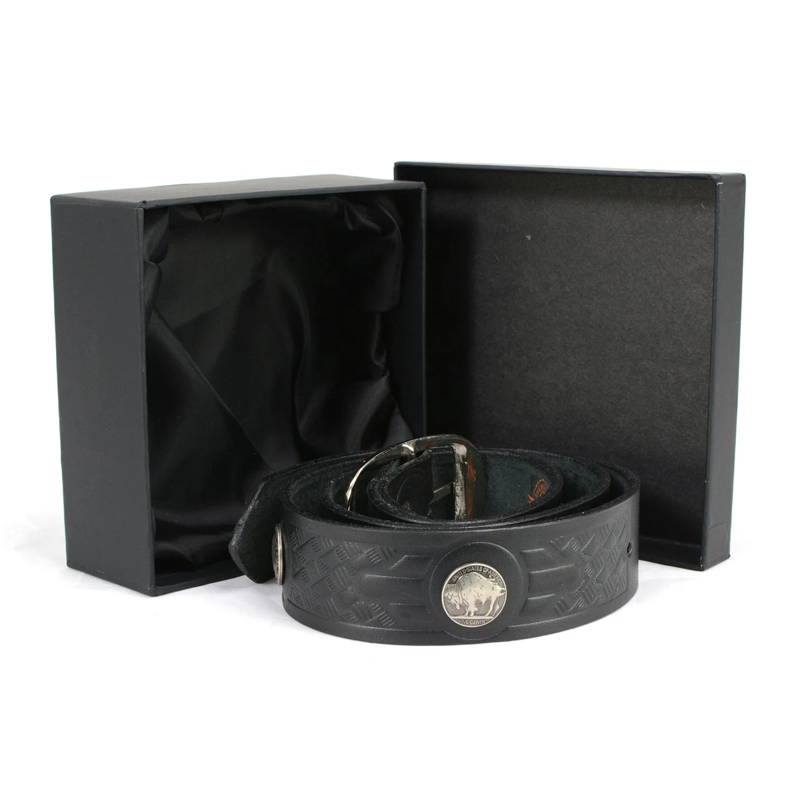 Milwaukee Leather MP7123 Men's Cross Hatch & 5 Cent Buffalo-Black Leather Belt w/ Interchangeable Buckle-1.5 In Wide - Image 4