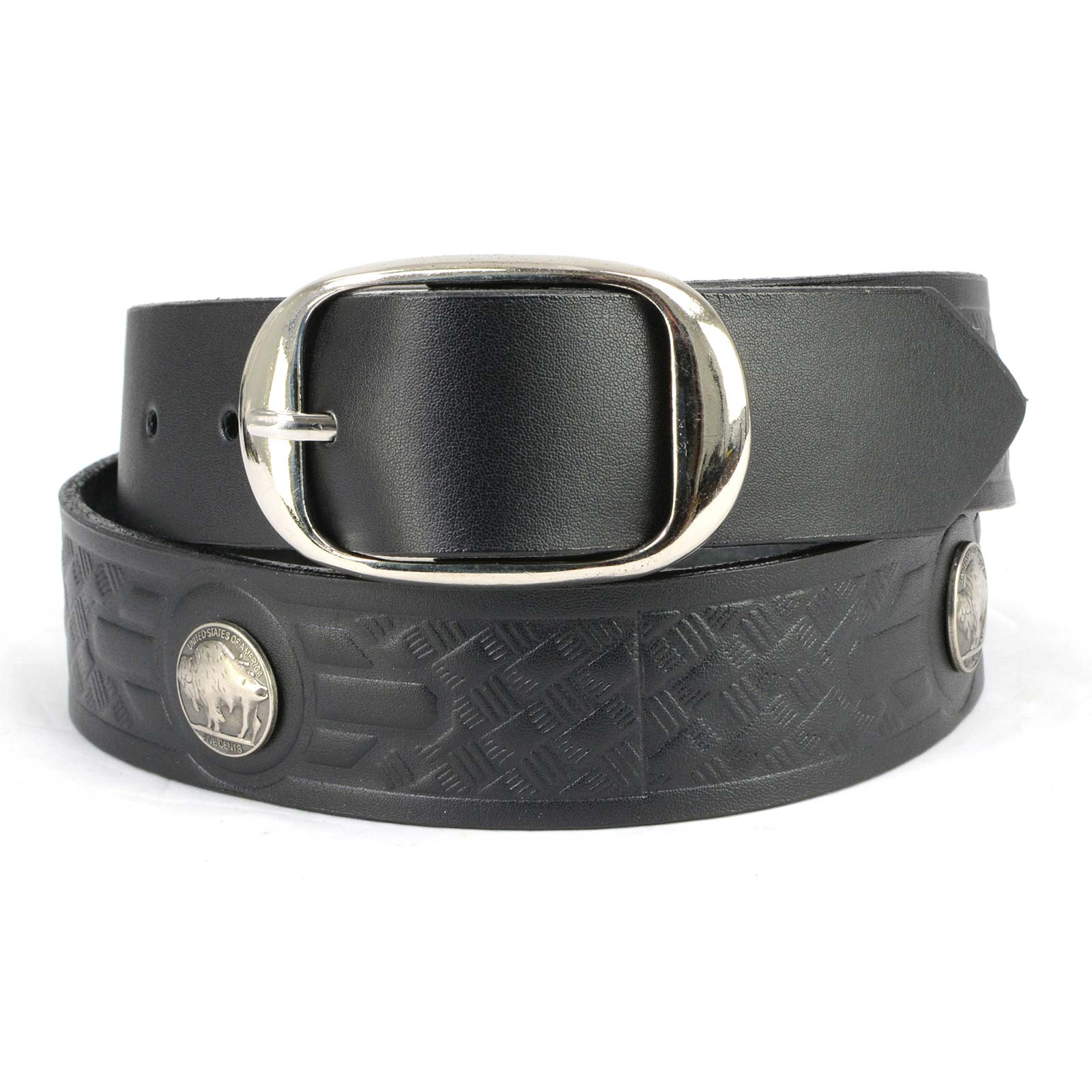 Milwaukee Leather MP7123 Men's Cross Hatch & 5 Cent Buffalo-Black Leather Belt w/ Interchangeable Buckle-1.5 In Wide - Image 7