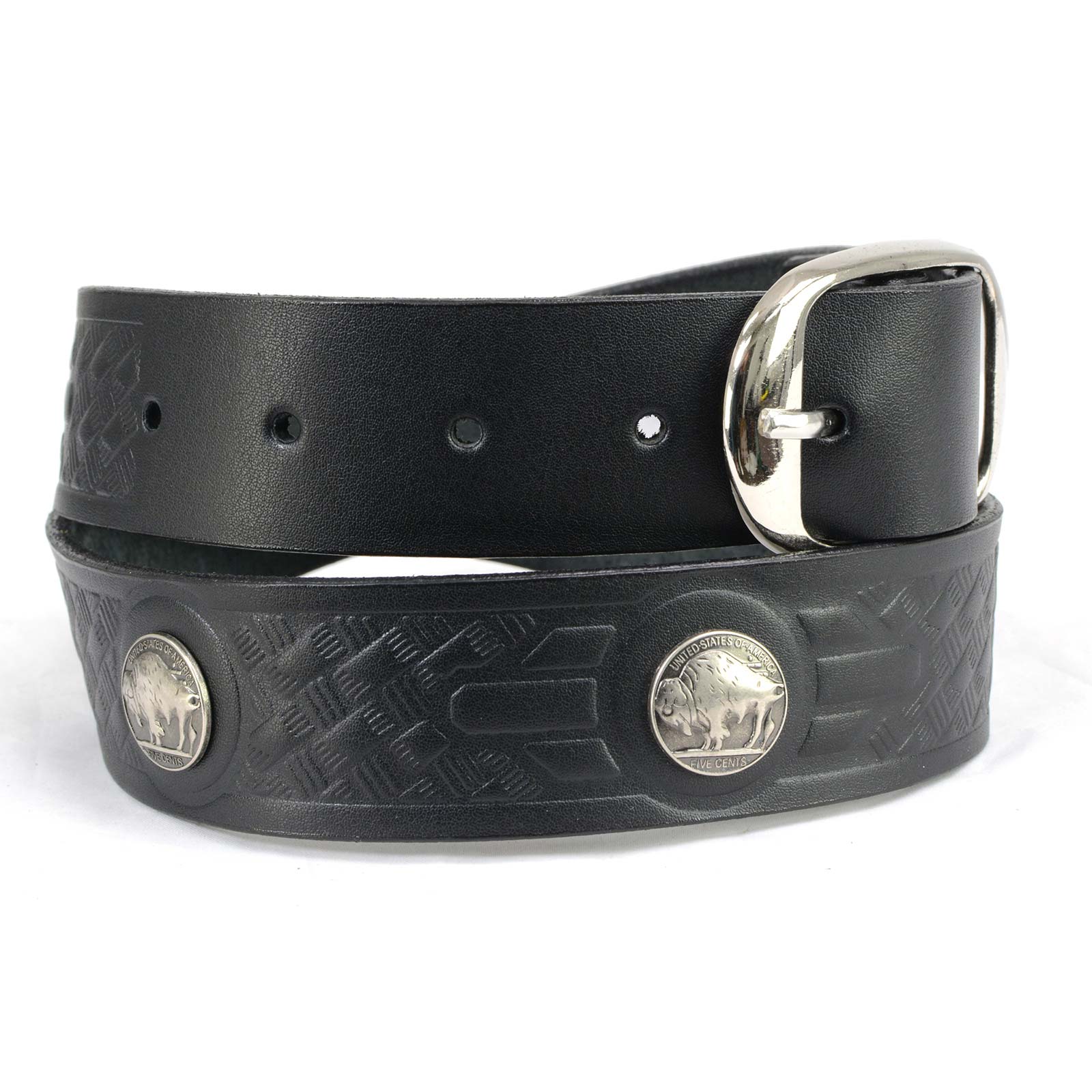 Milwaukee Leather MP7123 Men's Cross Hatch & 5 Cent Buffalo-Black Leather Belt w/ Interchangeable Buckle-1.5 In Wide - Image 8