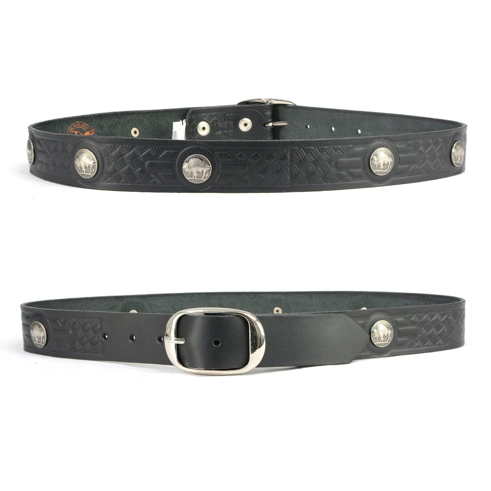Milwaukee Leather MP7123 Men's Cross Hatch & 5 Cent Buffalo-Black Leather Belt w/ Interchangeable Buckle-1.5 In Wide - Image 9