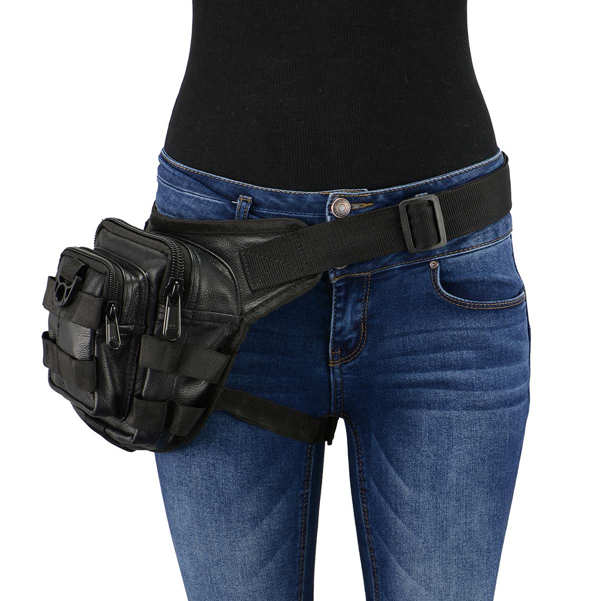 Milwaukee Leather MP8840 Black Leather Conceal and Carry Tactical Thigh Bag with Waist Belt - Image 2
