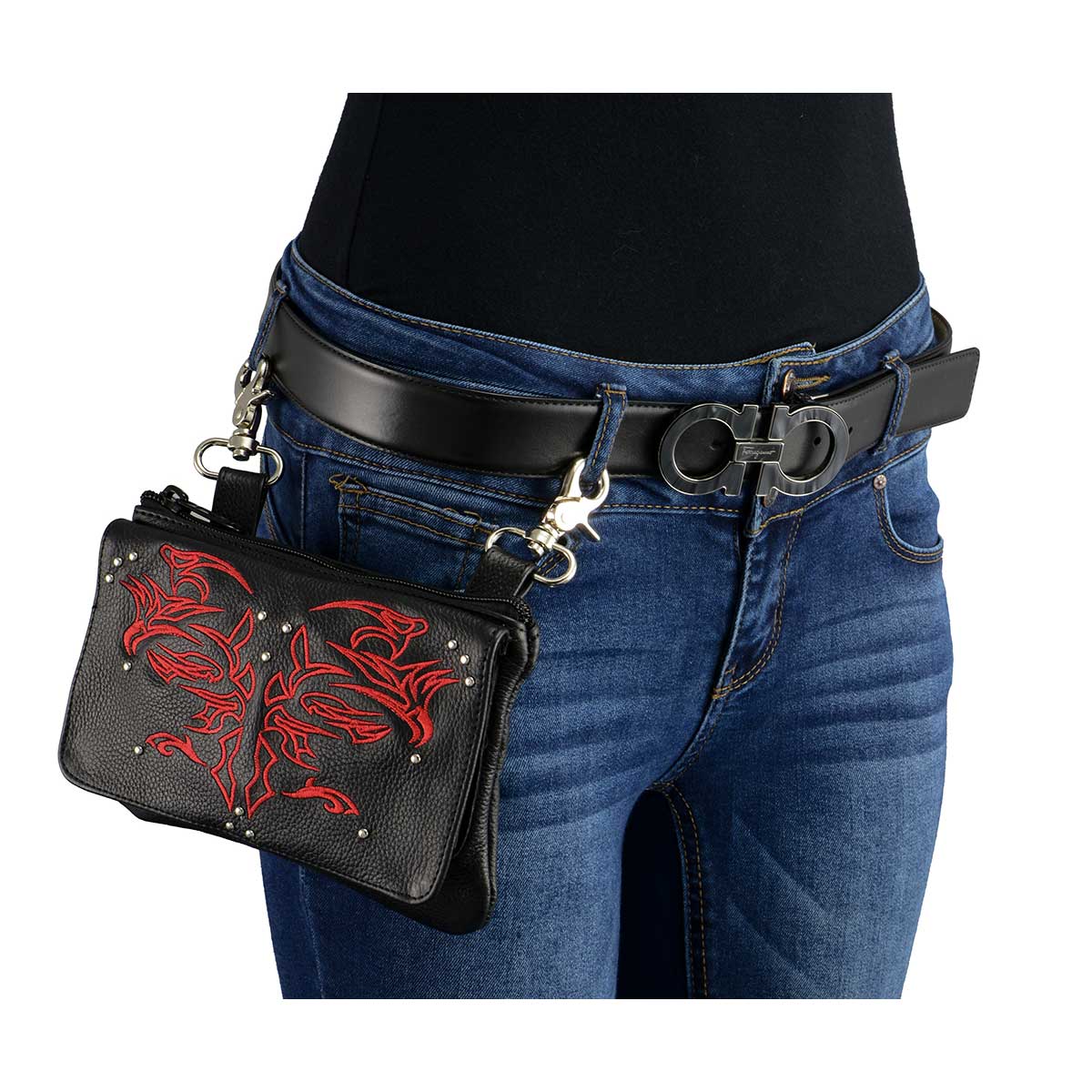 Milwaukee Leather MP8852 Women's Black and Red Leather Multi Pocket Belt Bag - Image 2