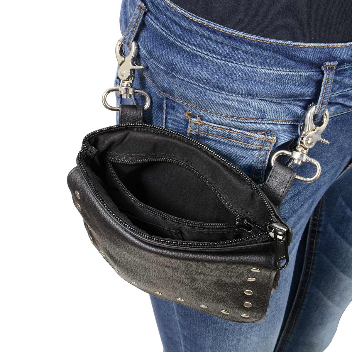 Milwaukee Leather MP8855 Women's Black Leather 'Studded' Hip Belt Bag - Image 4