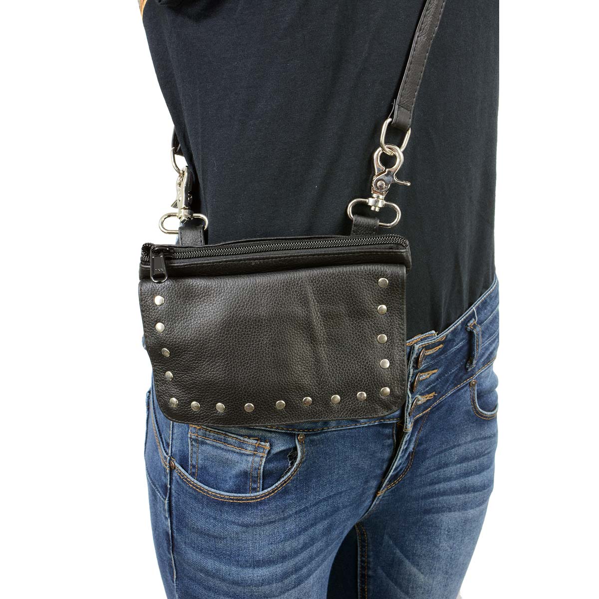 Milwaukee Leather MP8855 Women's Black Leather 'Studded' Hip Belt Bag - Image 5