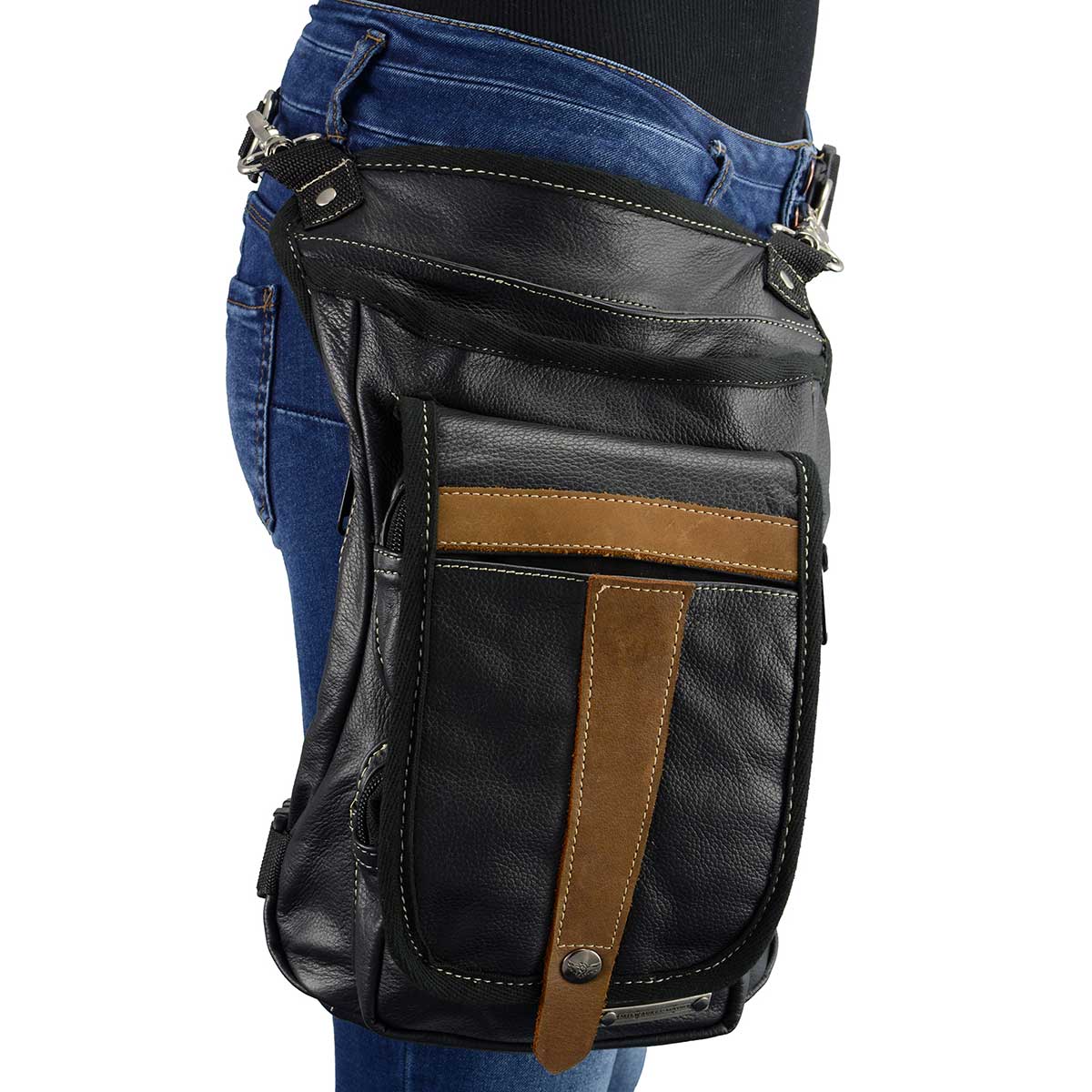 Milwaukee Leather MP8897 Black and Tan Conceal and Carry Leather Thigh Bag with Waist Belt - Image 4