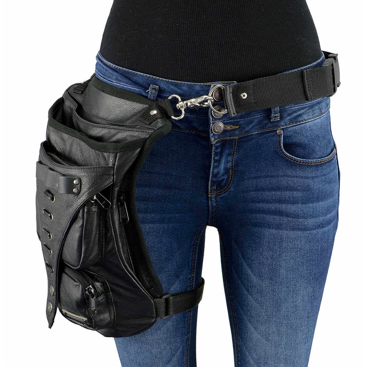 Milwaukee Leather MP8898 Black Leather Conceal and Carry Thigh Bag with Waist Belt - Image 2