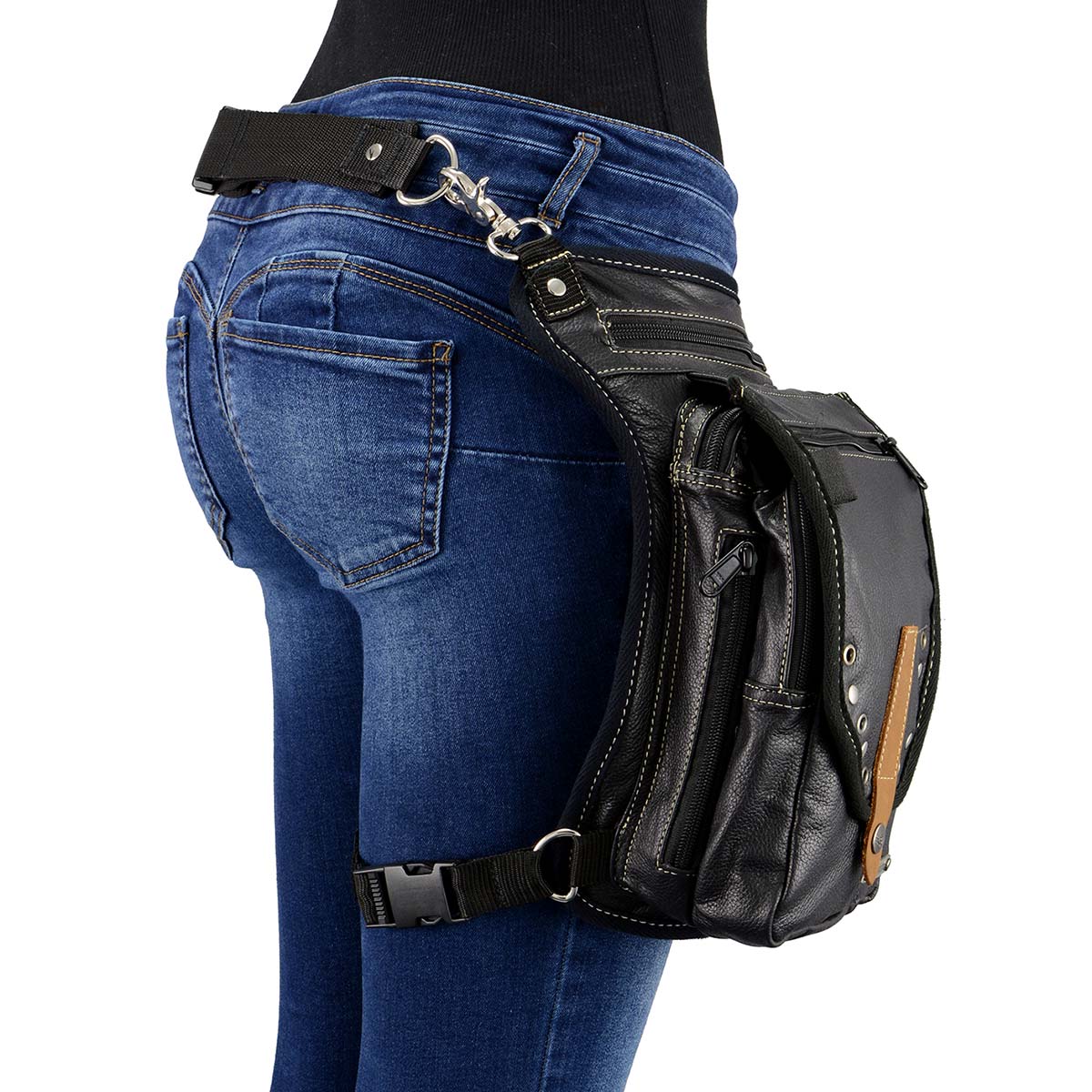 Milwaukee Leather MP8899 Black Conceal and Carry Leather Thigh Bag with Waist Belt - Image 2
