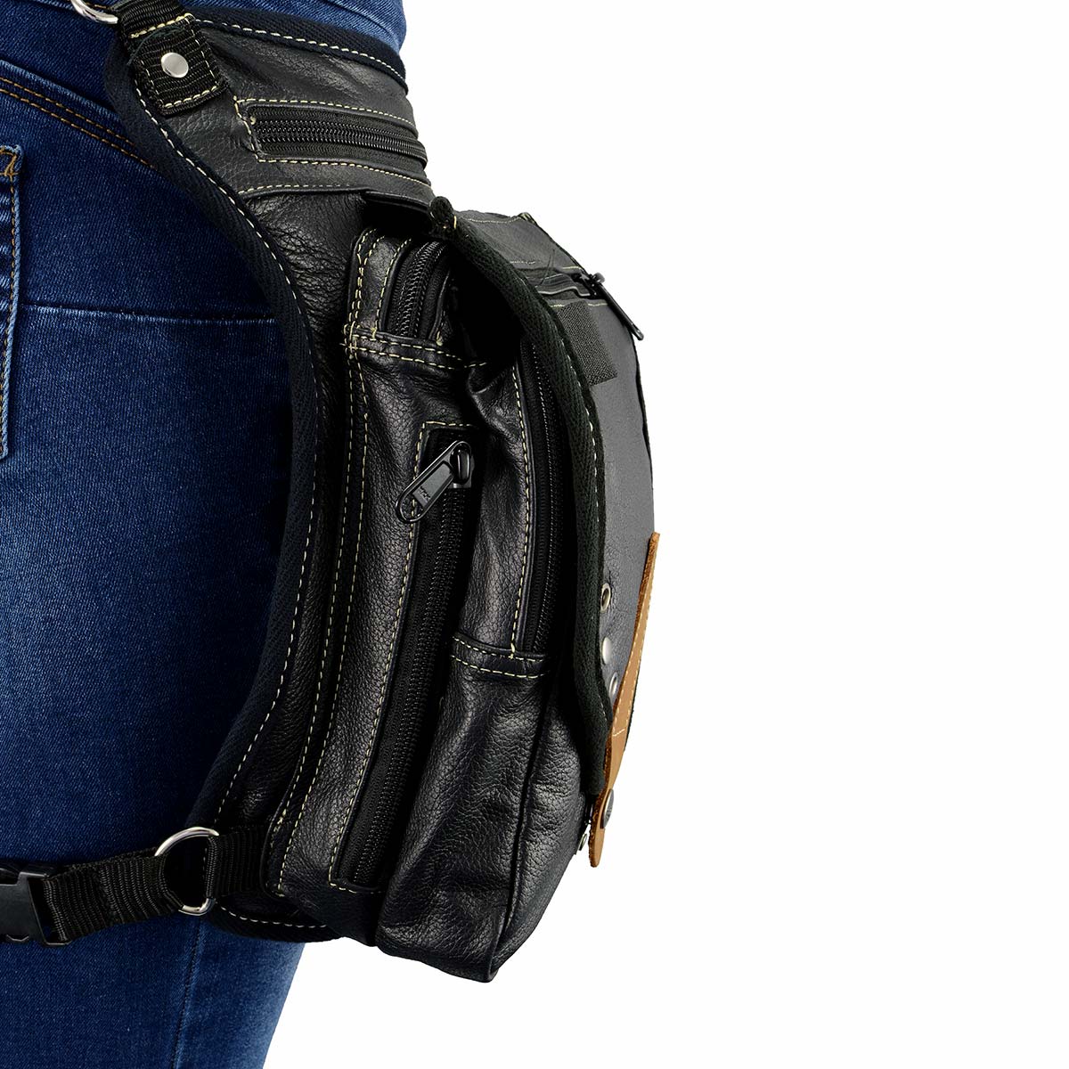Milwaukee Leather MP8899 Black Conceal and Carry Leather Thigh Bag with Waist Belt - Image 3