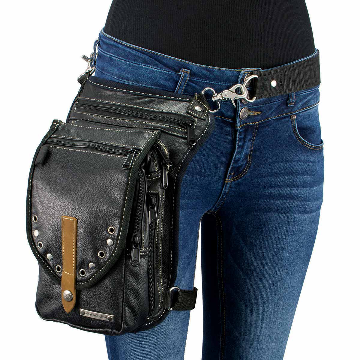 Milwaukee Leather MP8899 Black Conceal and Carry Leather Thigh Bag with Waist Belt - Image 7