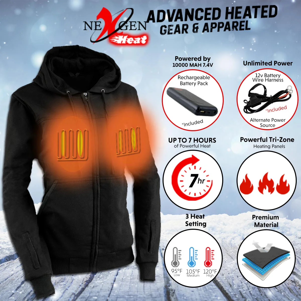 Nexgen Heat MPL2717DUAL Women's Black Heated Hoodie w/ Dual Power Technology - Jacket for Winter w/ Battery Pack - Image 2