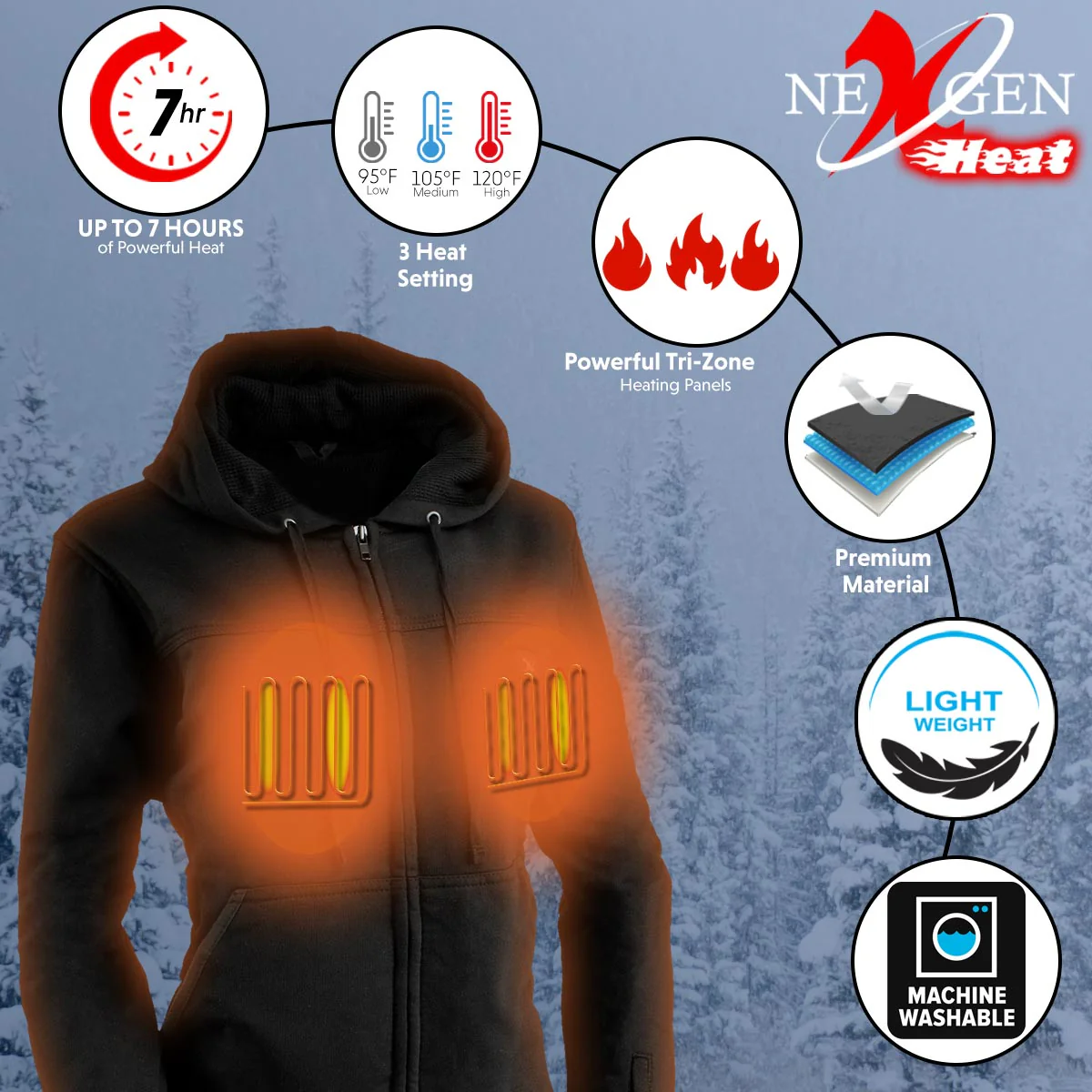 Nexgen Heat MPL2717DUAL Women's Black Heated Hoodie w/ Dual Power Technology - Jacket for Winter w/ Battery Pack - Image 5