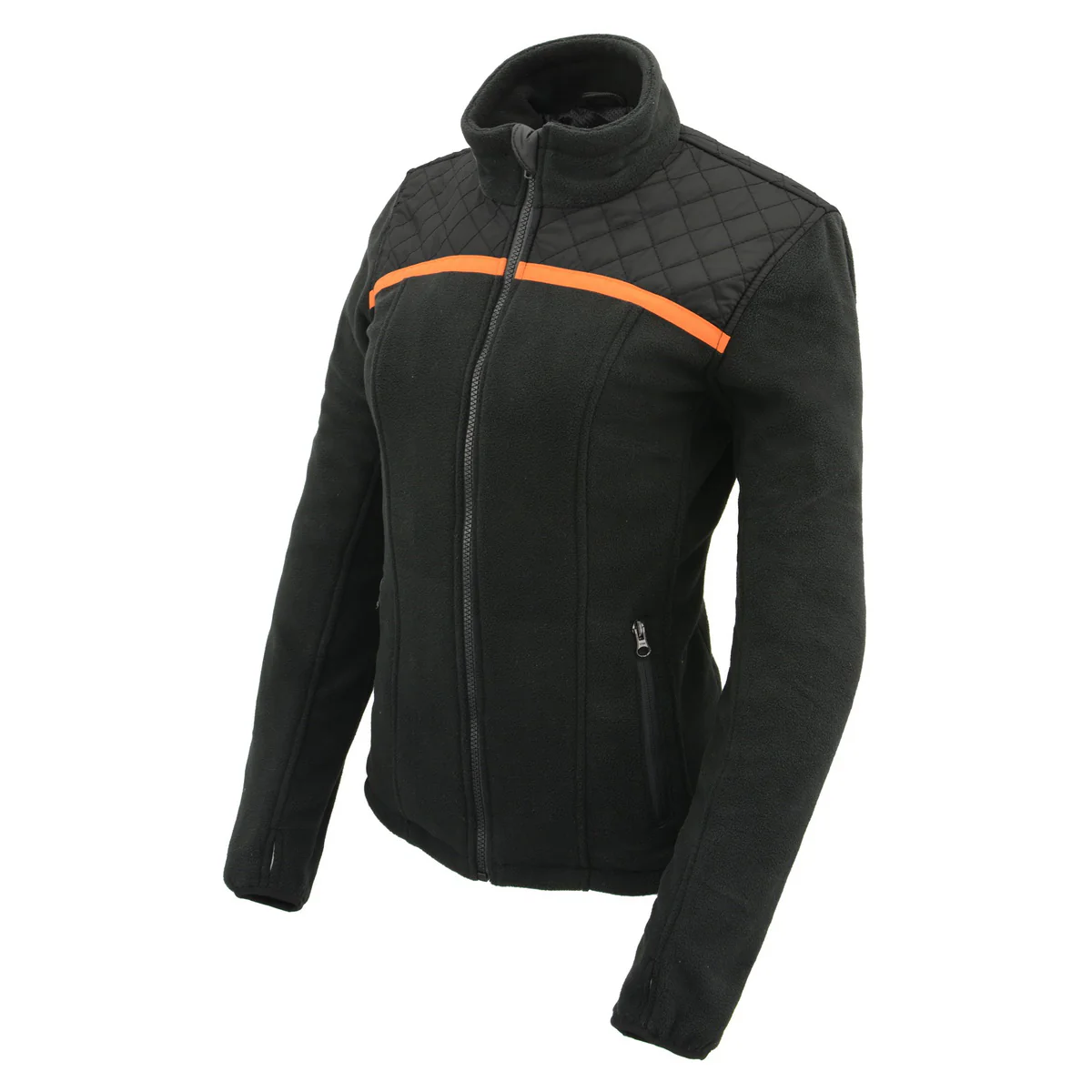Milwaukee Leather MPL2783 Women's Black Micro Fleece Zipper Front Jacket with Orange Stripe - Image 7