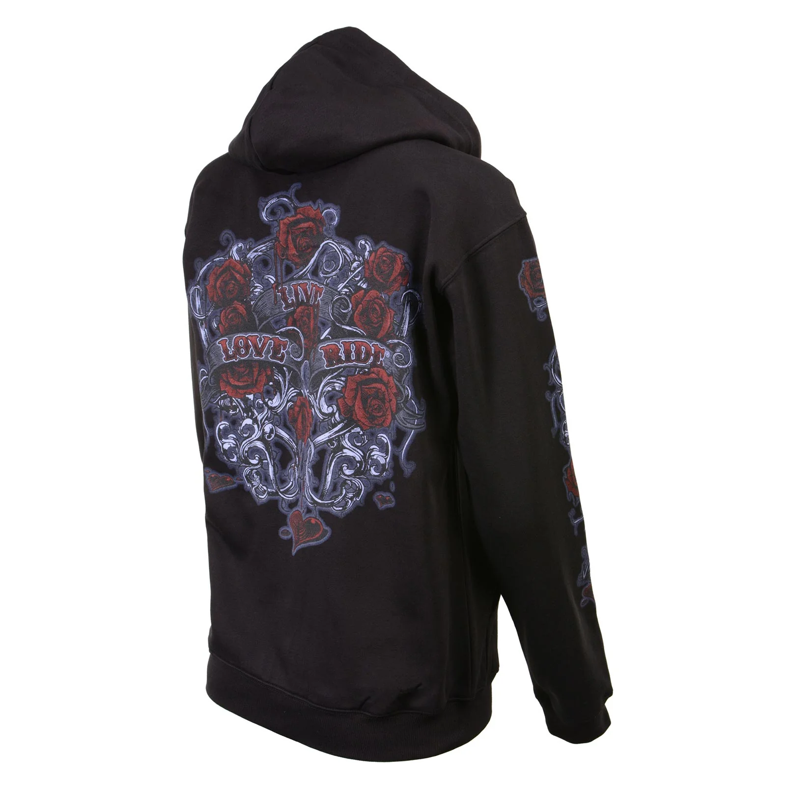 Milwaukee Leather MPLH228000 Women's Black Hoodie Sweatshirt with Live, Love, Ride and Roses Artwork Print - Image 46