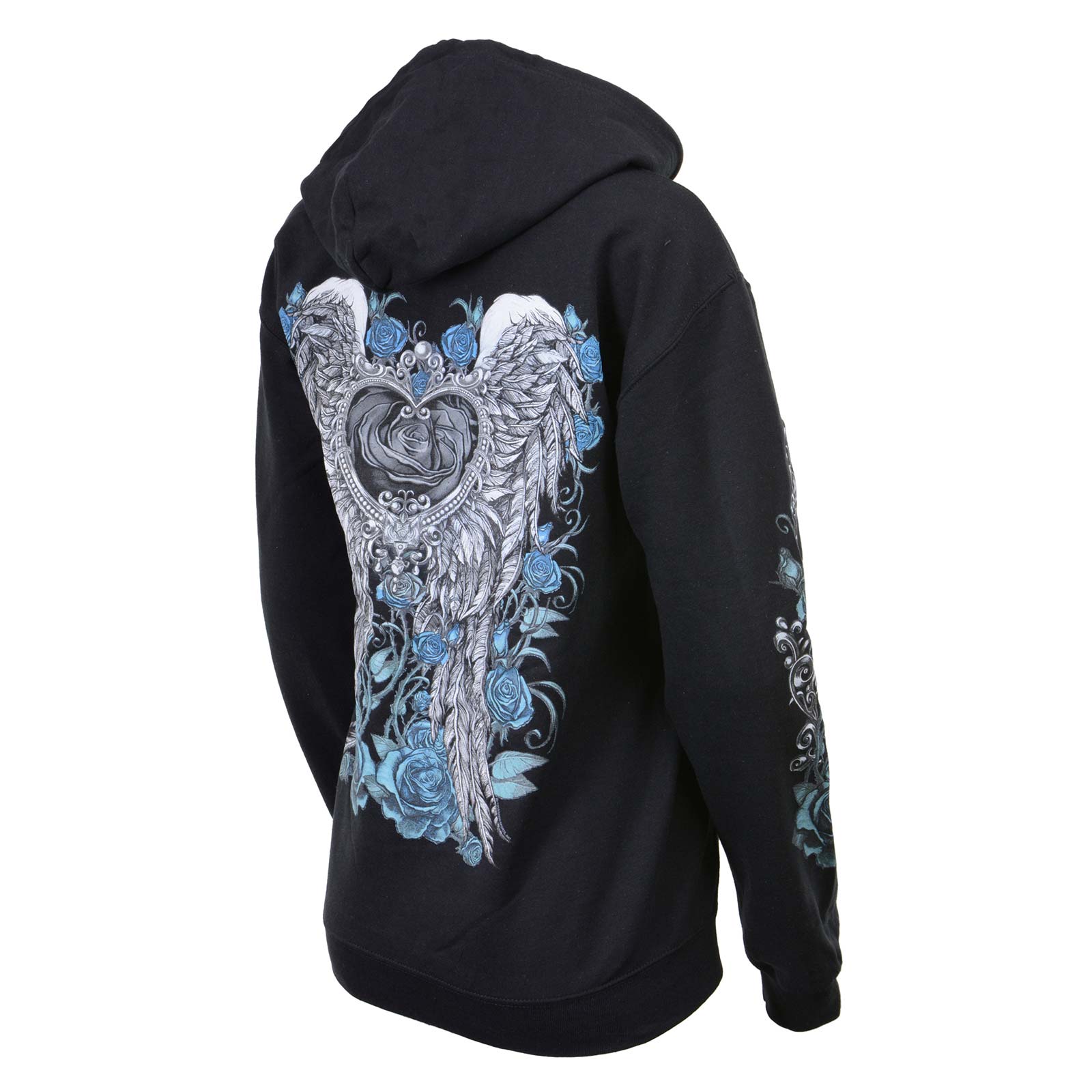 Milwaukee Leather MPLH228001 Women's 'Angel Roses' Zip Up Hooded Black Sweat Shirt - Image 5