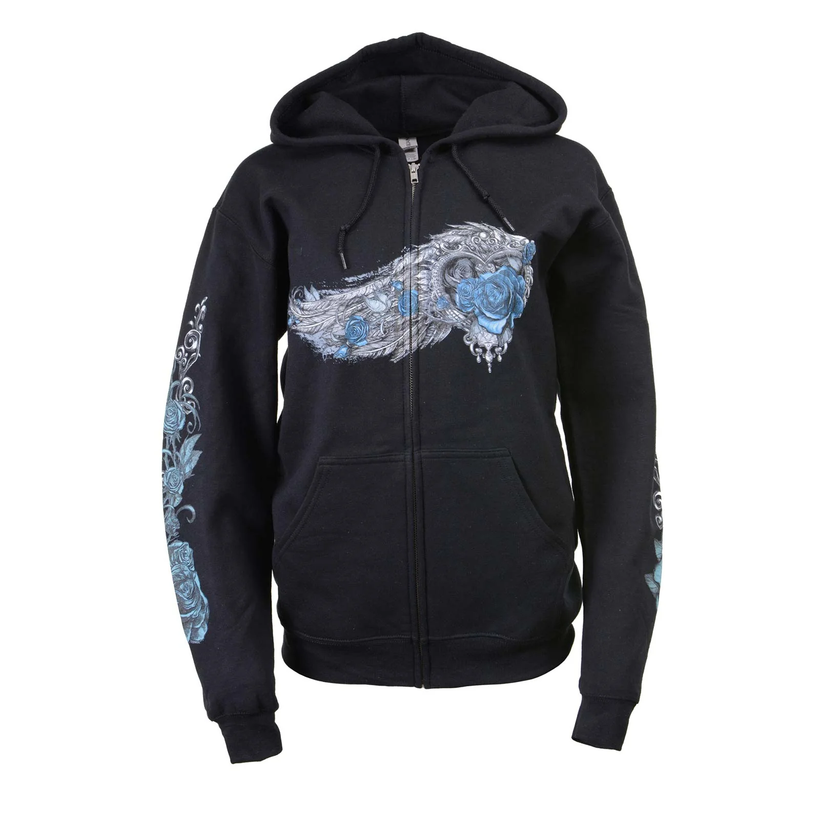 Milwaukee Leather MPLH228001 Women's 'Angel Roses' Zip Up Hooded Black Sweat Shirt - Image 8