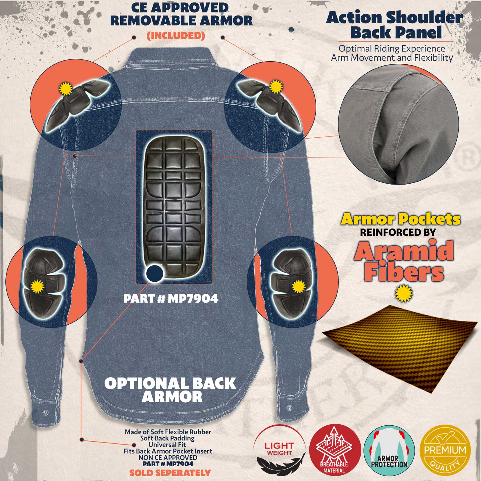 Milwaukee Leather MPM1622 Men's Black Armored Denim Long Sleeve Shirt Reinforced w/ Aramid Fibers - Image 5