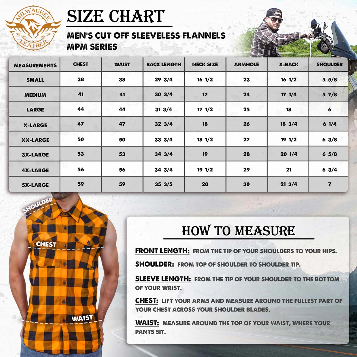 Milwaukee Leather MPM1655 Men’s Classic Black and Orange Button-Down Flannel Cut Off Sleeveless Casual Shirt - Image 3