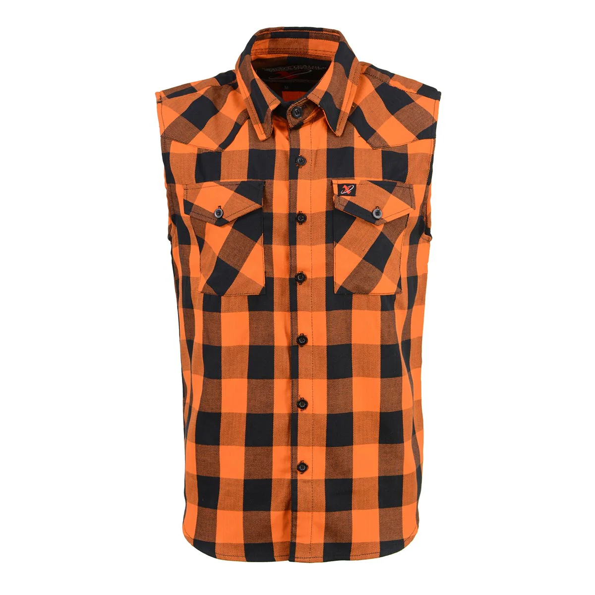 Milwaukee Leather MPM1655 Men’s Classic Black and Orange Button-Down Flannel Cut Off Sleeveless Casual Shirt - Image 4
