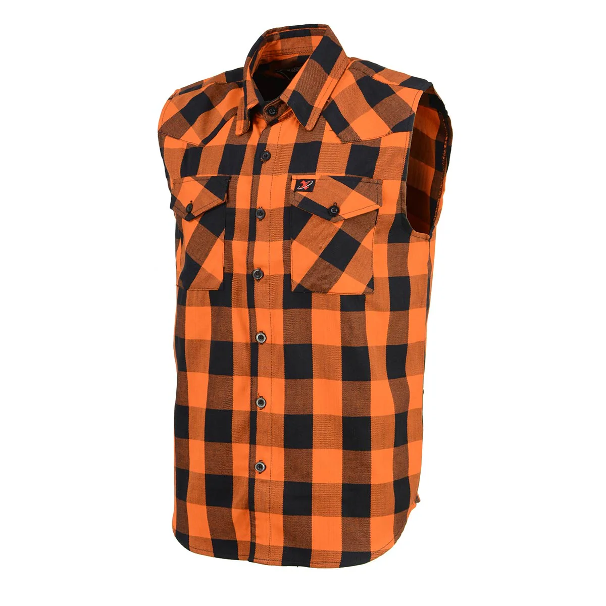 Milwaukee Leather MPM1655 Men’s Classic Black and Orange Button-Down Flannel Cut Off Sleeveless Casual Shirt - Image 6