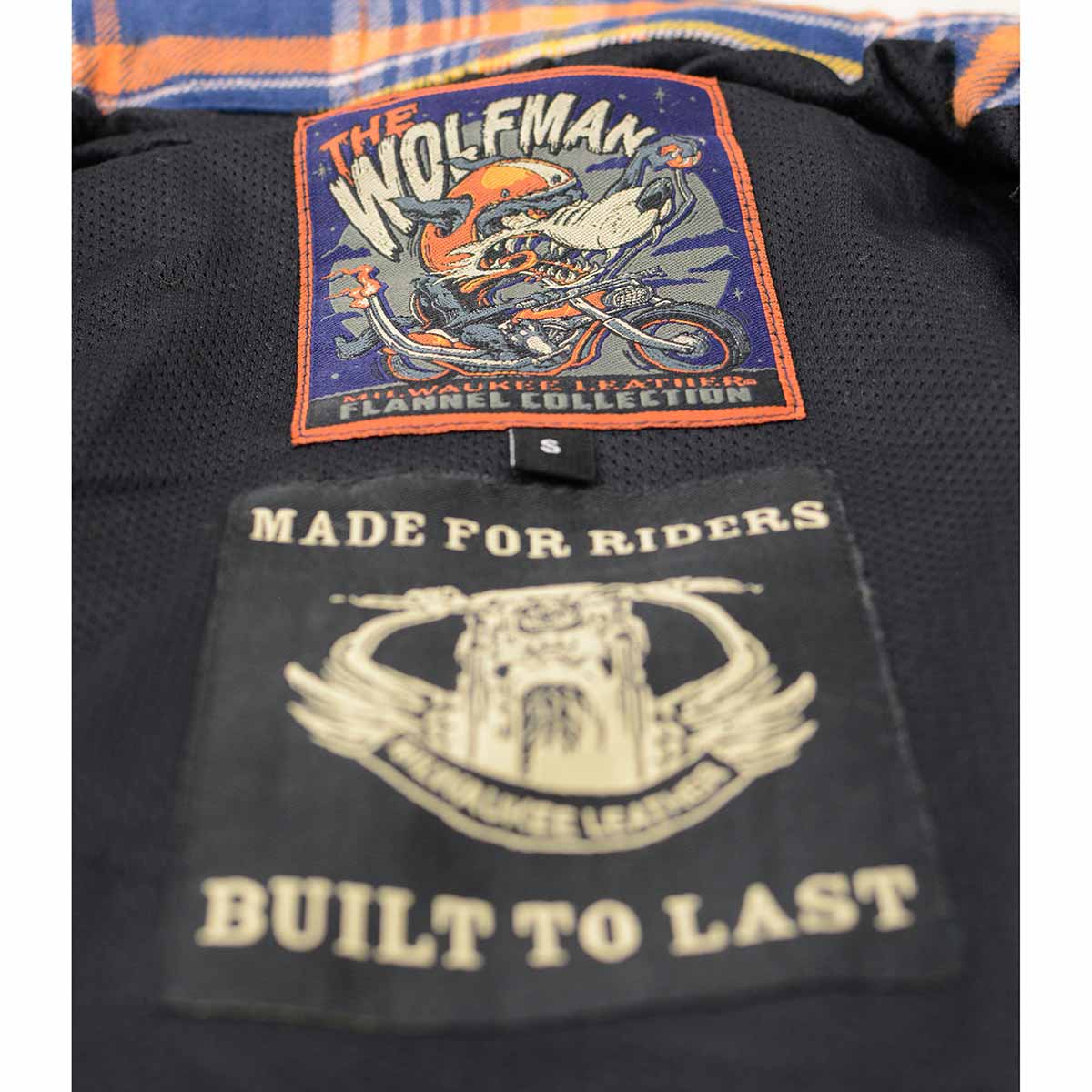 Milwaukee Leather MPM1656 Blue and Orange Flannel Biker Shirt for Men with CE Armor - Reinforced w/ Aramid Fiber - Image 10