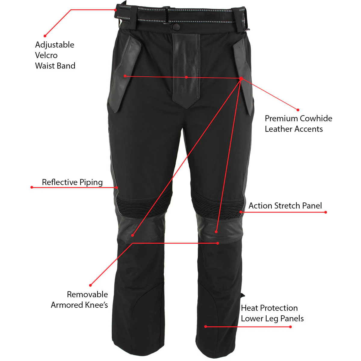 Milwaukee Leather MPM5728 Men’s Black Tri-Tex and Leather Motorcycle Biker Racing Pants w/ CE Armor Protection - Image 2