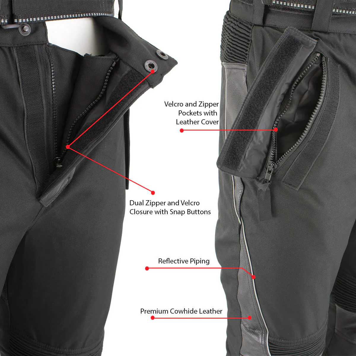 Milwaukee Leather MPM5728 Men’s Black Tri-Tex and Leather Motorcycle Biker Racing Pants w/ CE Armor Protection - Image 5