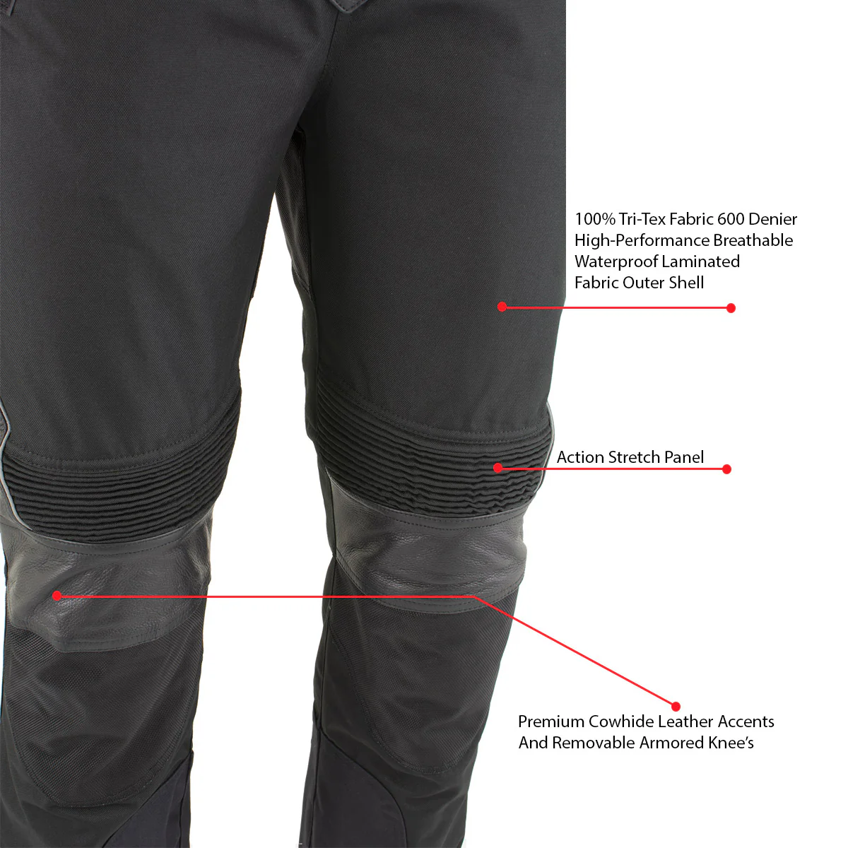 Milwaukee Leather MPM5728 Men’s Black Tri-Tex and Leather Motorcycle Biker Racing Pants w/ CE Armor Protection - Image 6