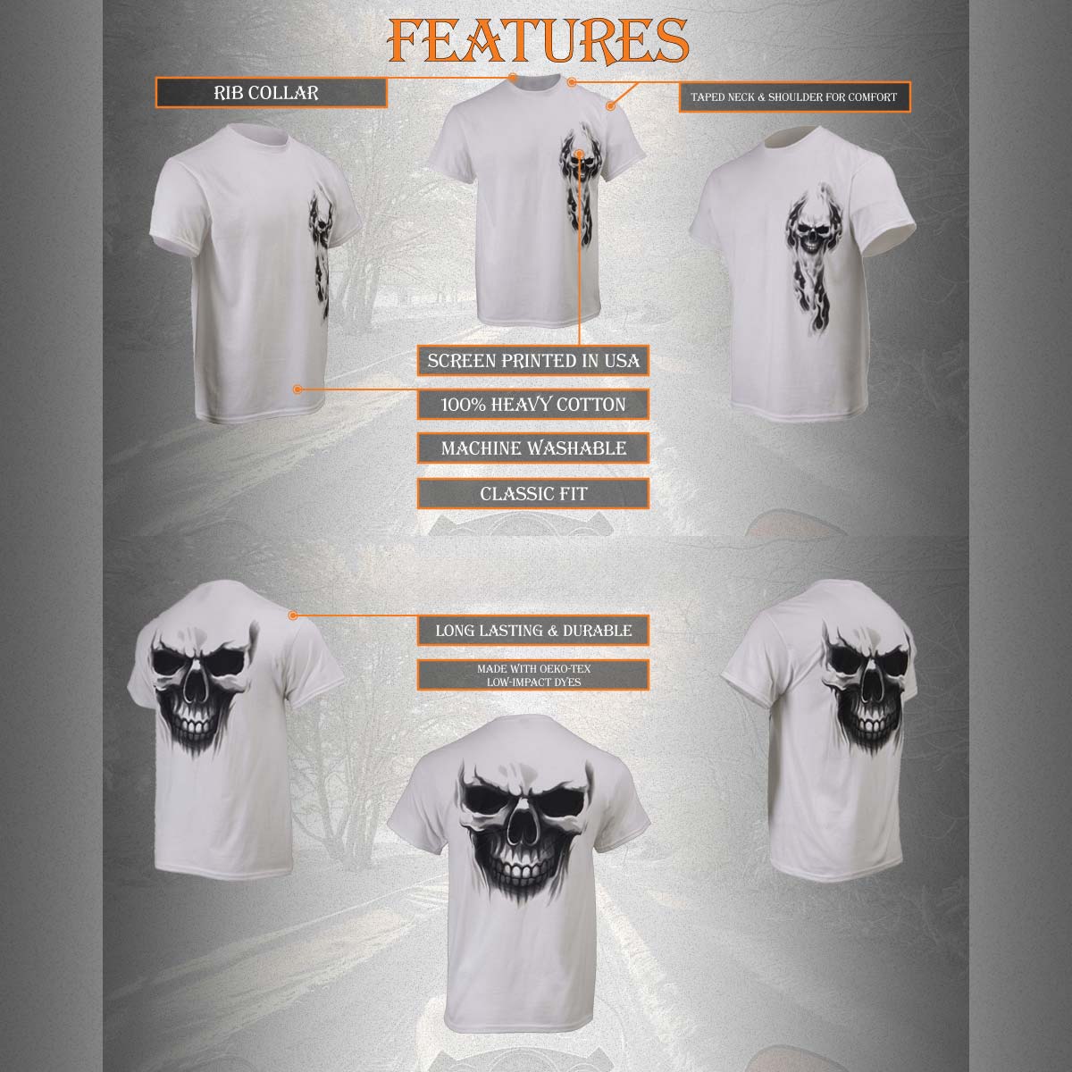 Milwaukee Leather MPMH116001 Men's 'Ghost' Skull Double Sided White Printed T-Shirt - Image 2