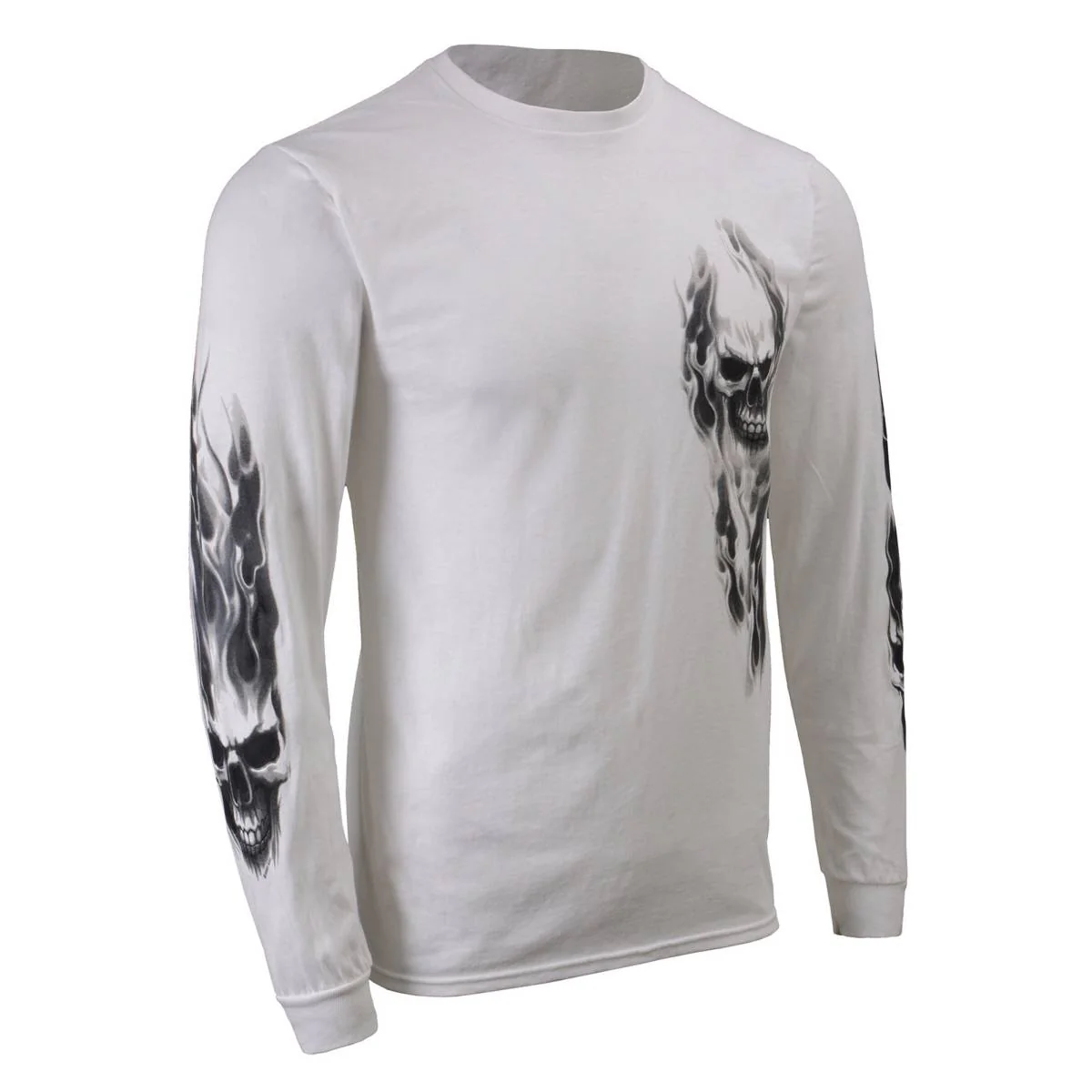 Milwaukee Leather MPMH117004 Men's 'Ghost Skull' White Long Sleeve Printed T-Shirt - Image 12