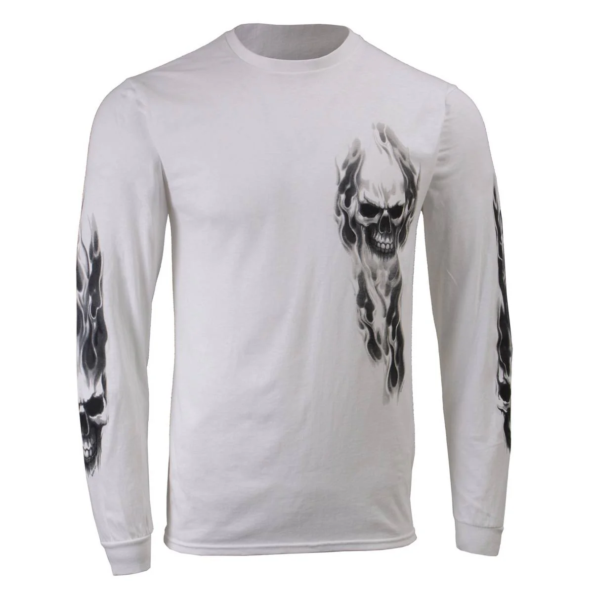 Milwaukee Leather MPMH117004 Men's 'Ghost Skull' White Long Sleeve Printed T-Shirt - Image 48