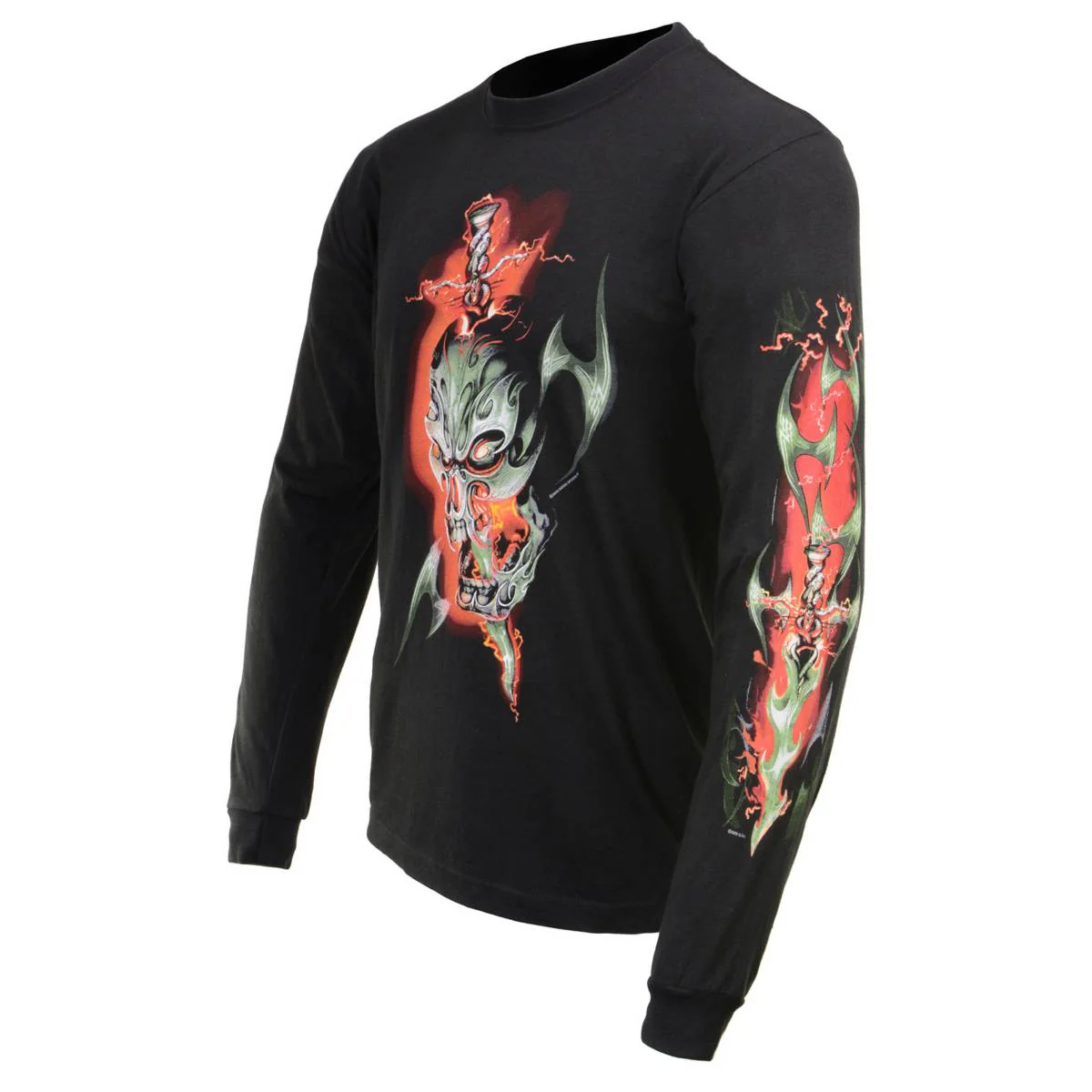 Milwaukee Leather MPMH117005 Men’s ‘Electric Skull’ Long Sleeve Black T-Shirt - Image 44