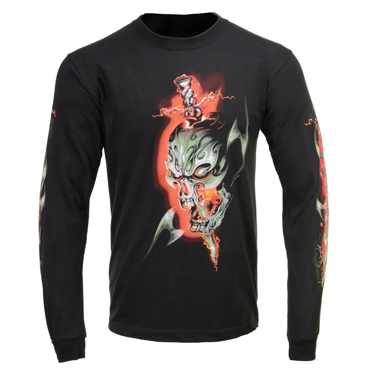 Milwaukee Leather MPMH117005 Men’s ‘Electric Skull’ Long Sleeve Black T-Shirt - Image 45