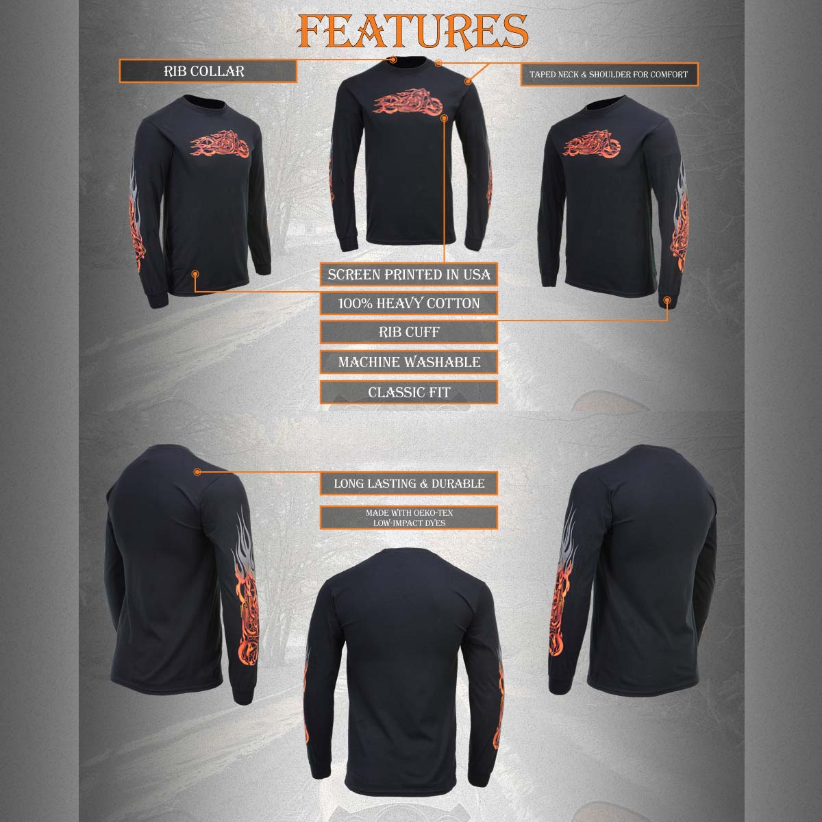 Milwaukee Leather MPMH117007 Men’s ‘Fire Bobber’ Long Sleeve Black T-Shirt - Image 16