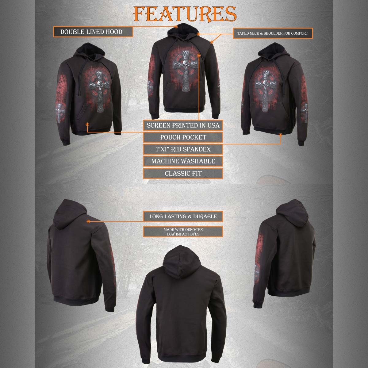 Milwaukee Leather MPMH118000 Men’s ‘Celtic Cross Pocket’ Black Hoodie - Image 17