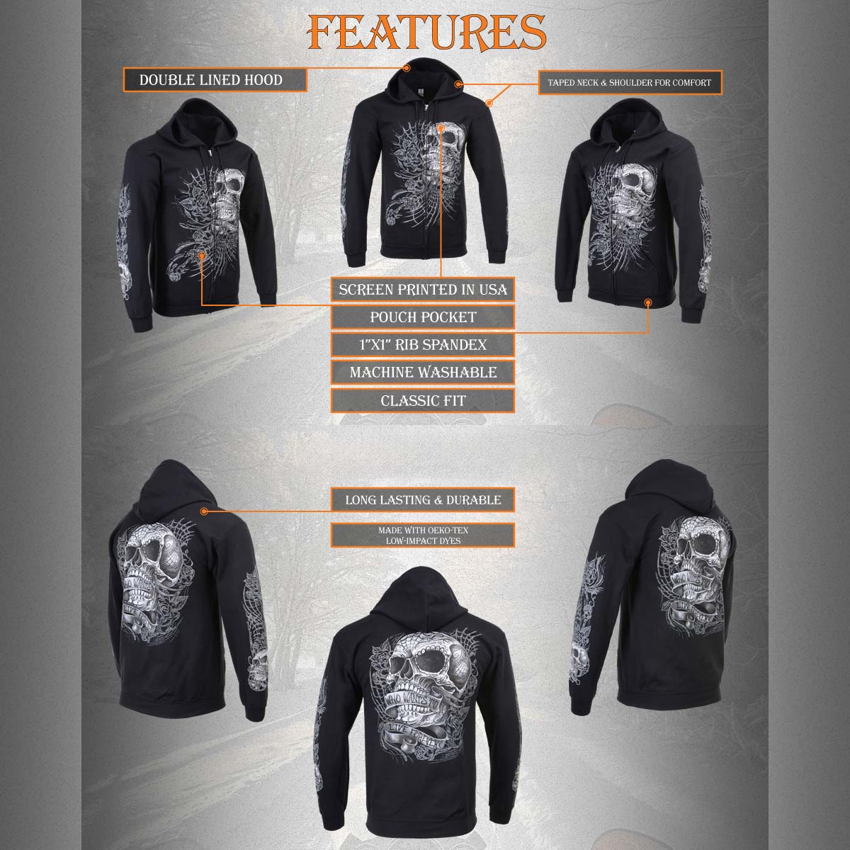 Milwaukee Leather MPMH118004 Men’s ‘Sweet Demise’ Black Hoodie with Zipper Closure - Image 20
