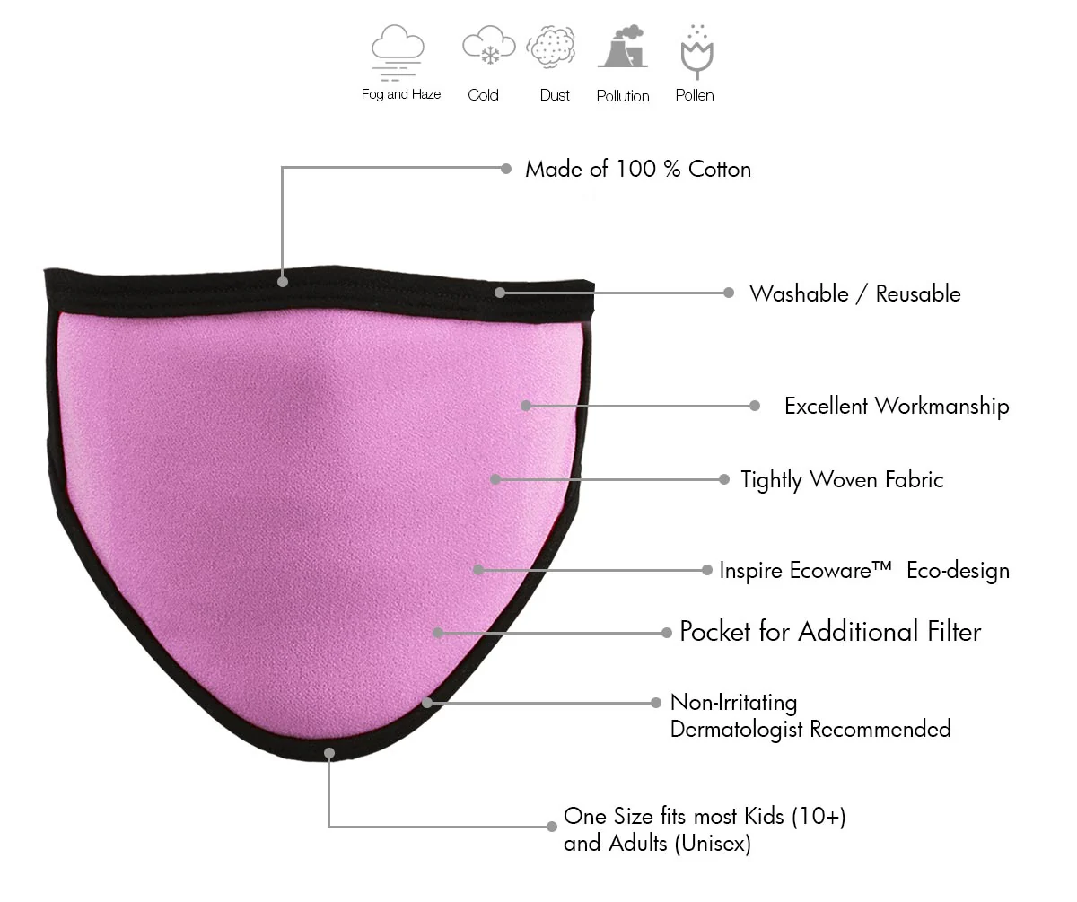 Milwaukee Leather (Multi-Pack) MP7924FM Ladies 'Black and PInk' 100 % Cotton Protective Face Mask with Optional Filter Pocket - Image 2