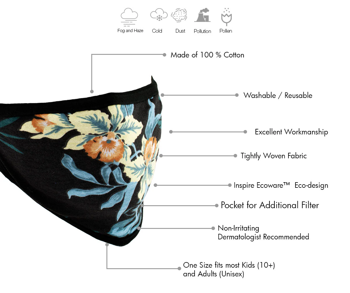 Milwaukee Leather (Multi-Pack) MP7924FM Ladies 'Floral Print' 100 % Cotton Protective Face Mask with Optional Filter Pocket - Image 2