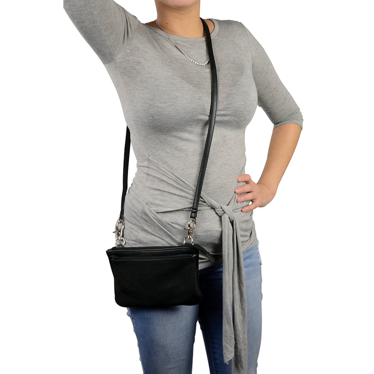 Milwaukee Leather MP8820 Women's Black Leather Shoulder Bag with Zipper Closure and Leather Strap - Image 3