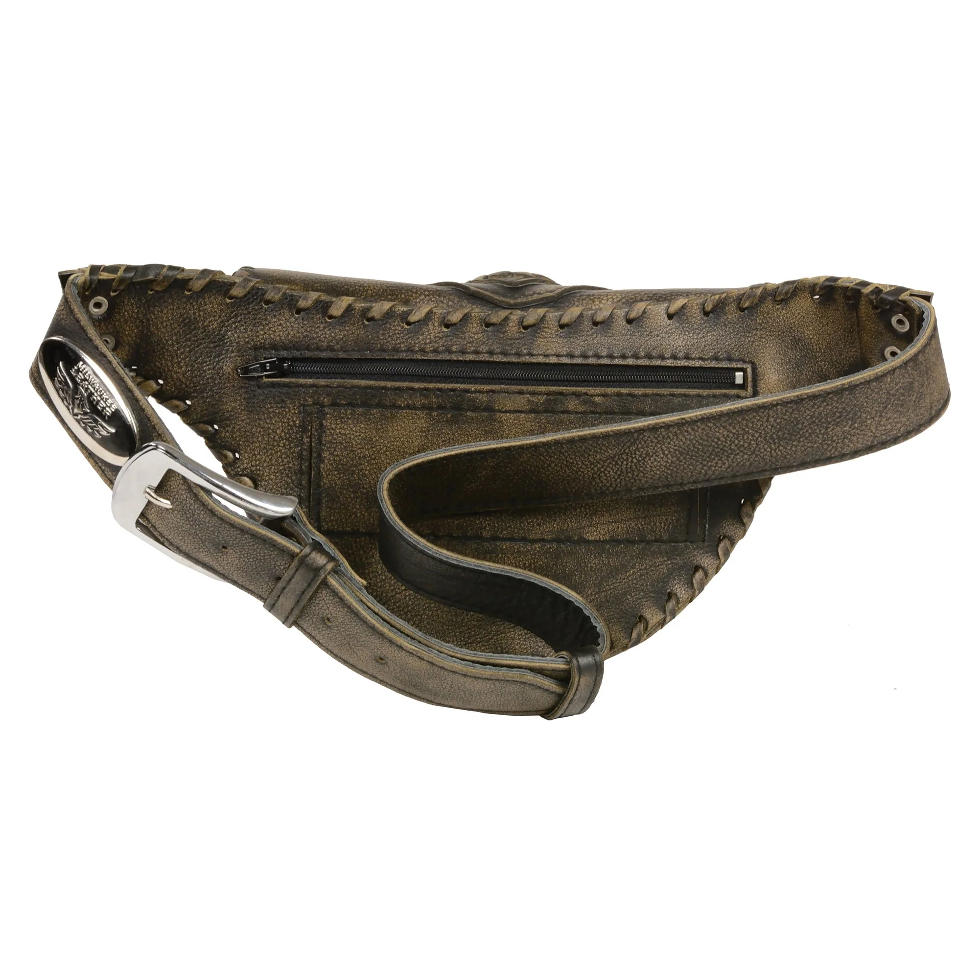 Milwaukee Leather MP8835 Women's Distress Brown Leather 'Braided' Hip Belt Bag - Image 3