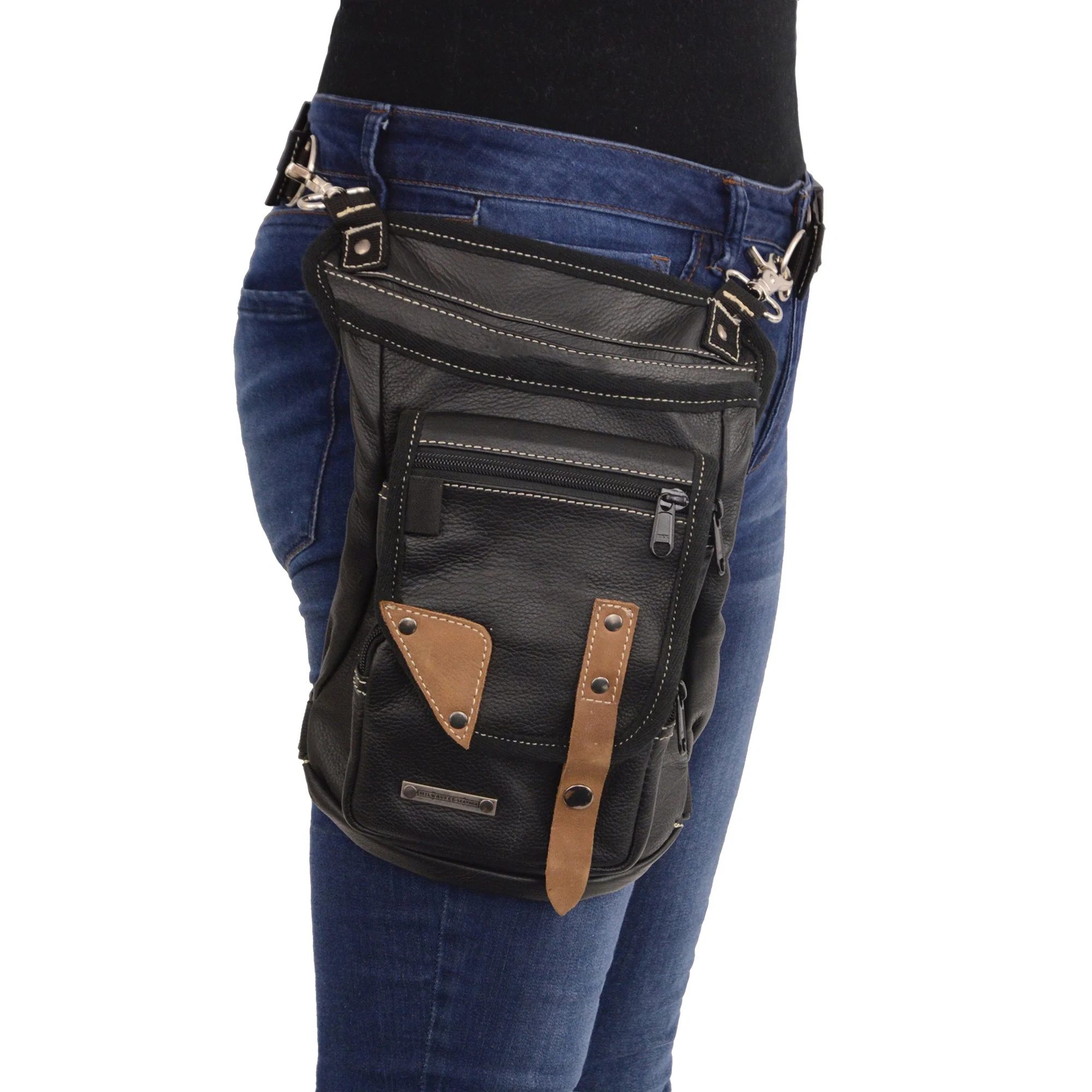 Milwaukee Leather MP8880 Black Conceal and Carry Leather Thigh Bag with Waist Belt - Image 2