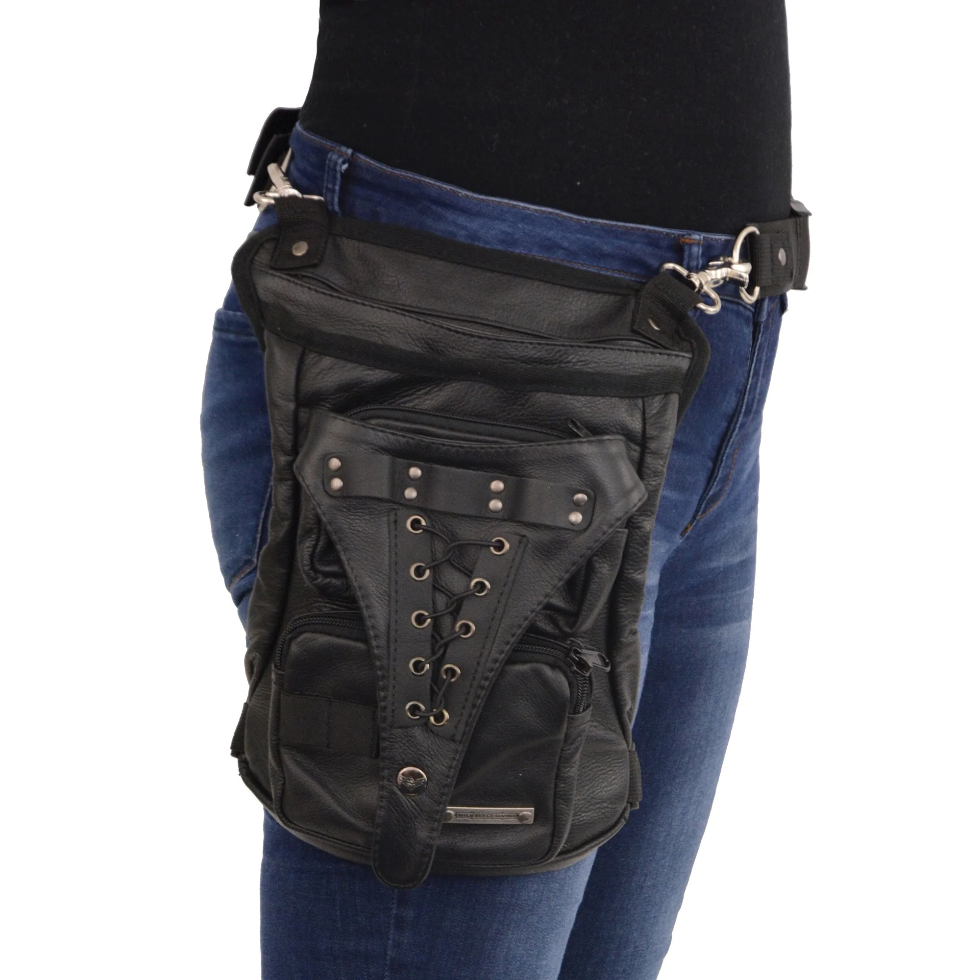 Milwaukee Leather MP8885 Ladies Black Conceal and Carry Black Leather Thigh Bag with Waist Belt - Image 2