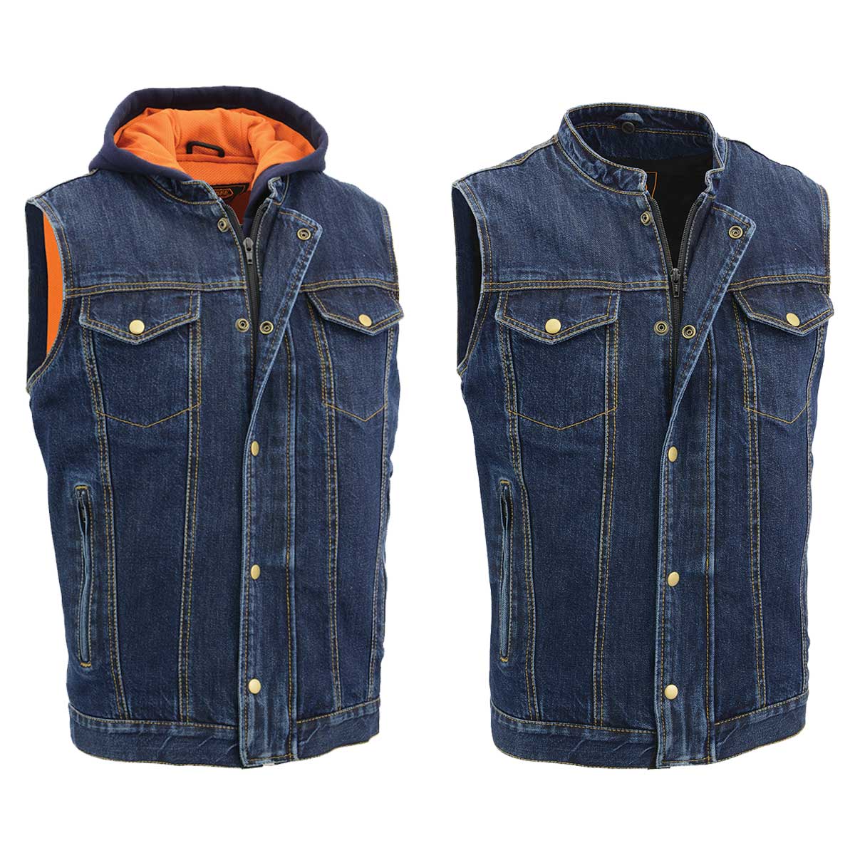 Milwaukee Leather MDM3020 Men's Blue Denim '5-in-1' Club Style Vest with Removable Hoodie - Image 11