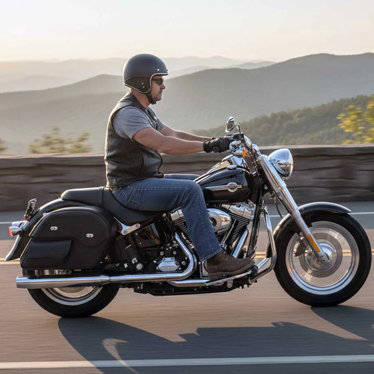 Milwaukee Leather MP8306 Black Large Cruiser Style Slant Throw Over Saddlebags - Image 8